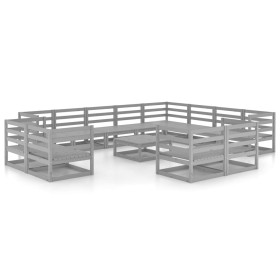 Set Divani da Giardino 13 pz Grigio in Legno Massello di Pino