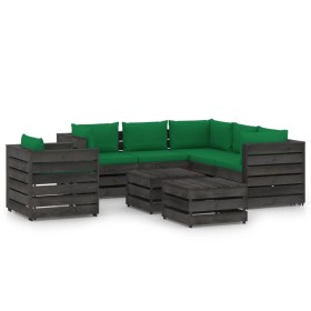 Set Salotto da Giardino con Cuscini 8pz Legno Impregnato Grigio