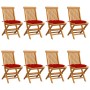 Sedie da Giardino con Cuscini Rossi 8 pz in Massello di Teak