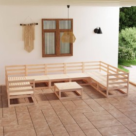 Set Divani da Giardino 10 pz in Legno Massello di Pino