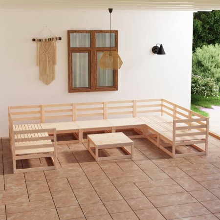 Set Divani da Giardino 10 pz in Legno Massello di Pino