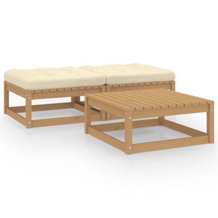 Set Divani da Giardino 3 pz con Cuscini Legno Massello di Pino