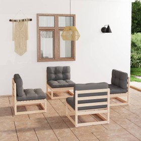 Set Divani da Giardino 4 pz con Cuscini Legno Massello Pino