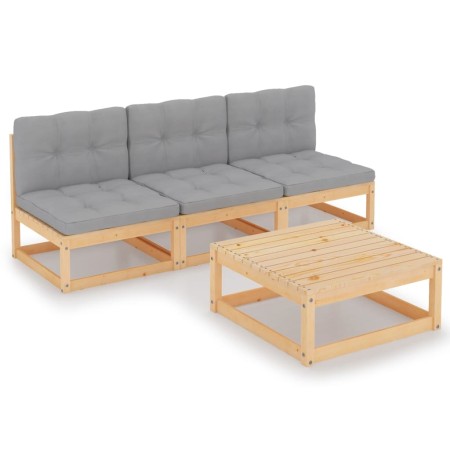 Set Divani da Giardino 4 pz con Cuscini Legno Massello Pino