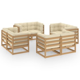 Set Divani da Giardino 8 pz con Cuscini Legno Massello Pino