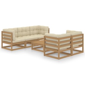 Set Divani da Giardino 6 pz con Cuscini Legno Massello di Pino