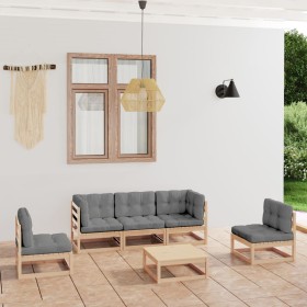 Set Divani da Giardino 6 pz con Cuscini Legno Massello di Pino