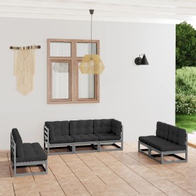 Set Divani da Giardino 7 pz con Cuscini Legno Massello di Pino