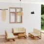 Set Divani da Giardino 7 pz con Cuscini Legno Massello di Pino