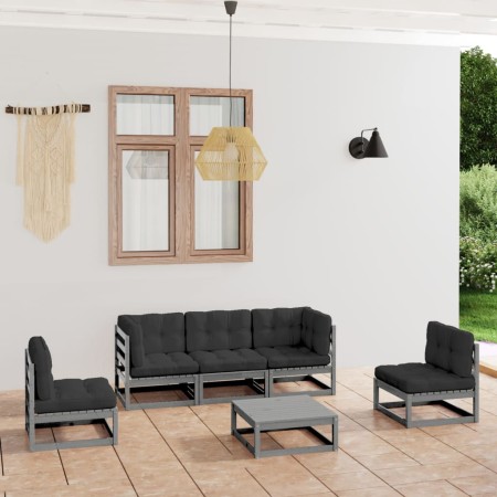 Set Divani da Giardino 6 pz con Cuscini Legno Massello Pino