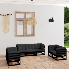 Set Divani da Giardino 7 pz con Cuscini Legno Massello di Pino