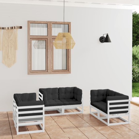 Set Divani da Giardino 6 pz con Cuscini Legno Massello Pino