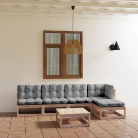 Set Divani da Giardino 6 pz con Cuscini Legno Massello di Pino