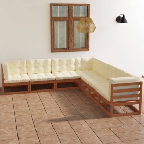 Set Divani da Giardino 7 pz con Cuscini Legno Massello di Pino