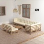 Set Salotto Giardino 9 pz Cuscini Antracite Legno Massello Pino