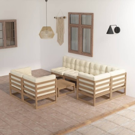 Set Salotto Giardino 8 pz Cuscini Antracite Legno Massello Pino