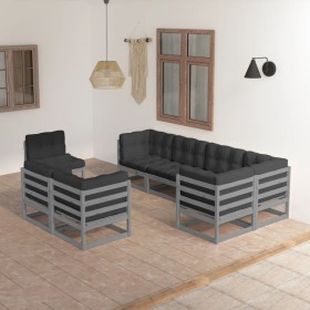 Set Salotto Giardino 8 pz Cuscini Antracite Legno Massello Pino