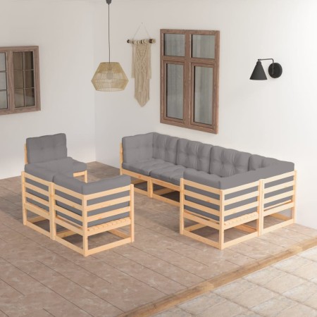 Set Salotto Giardino 8 pz Cuscini Antracite Legno Massello Pino