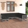 Set Salotto Giardino 7 pz Cuscini Antracite Legno Massello Pino