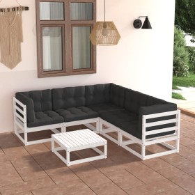 Set Divani Giardino 6 pz con Cuscini in Legno Massello di Pino