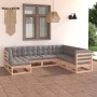 Set Salotto Giardino 7 pz Cuscini Antracite Legno Massello Pino