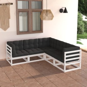 Set Divani Giardino 6 pz con Cuscini in Legno Massello di Pino