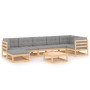 Set Salotto Giardino 8 pz Cuscini Antracite Legno Massello Pino