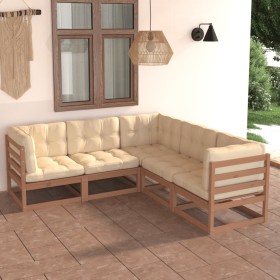 Set Divani Giardino 6 pz con Cuscini in Legno Massello di Pino