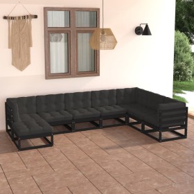 Set Salotto Giardino 8 pz Cuscini Antracite Legno Massello Pino