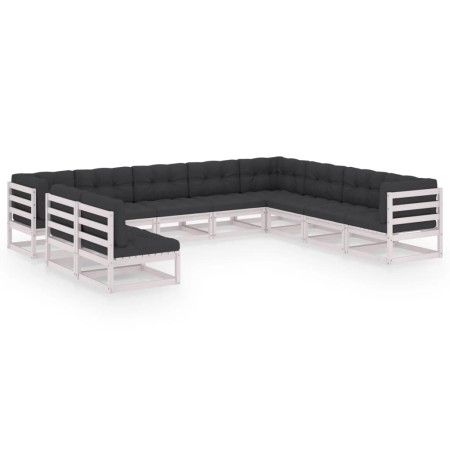 Set Divani da Giardino 10 pz Cuscini Bianchi Massello di Pino