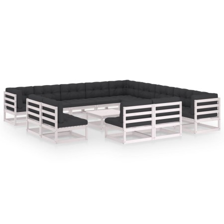 Set Divani da Giardino 14 pz Cuscini Bianchi Massello di Pino