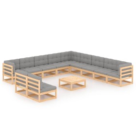 Set Divani Giardino 12 pz con Cuscini in Legno Massello di Pino