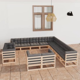 Set Divani Giardino 13 pz con Cuscini in Legno Massello di Pino