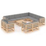 Set Divani Giardino 13 pz con Cuscini in Legno Massello di Pino