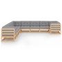 Set Salotto Giardino 10pz Cuscini Antracite Legno Massello Pino