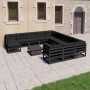 Set Divani da Giardino 13 pz con Cuscini Massello di Pino Nero