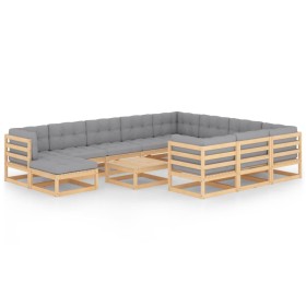 Set Divani da Giardino 12 pz con Cuscini Legno Massello di Pino