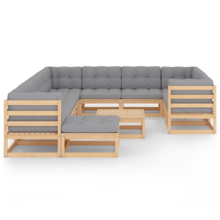 Set Divani da Giardino 12 pz con Cuscini Legno Massello di Pino