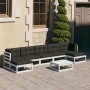 Set Salotto Giardino 8pz con Cuscini Bianco Legno Massello Pino