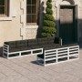 Set Salotto Giardino 8pz con Cuscini Bianco Legno Massello Pino