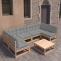 Set Salotto Giardino 7 pz Cuscini Antracite Legno Massello Pino