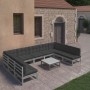 Set Divani da Giardino 10pz con Cuscini Grigio Massello di Pino