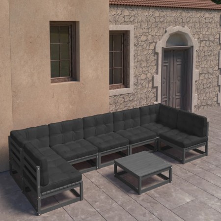 Set Divani da Giardino 8 pz con Cuscini Massello di Pino Nero