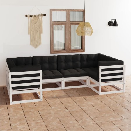 Set Salotto da Giardino 6 pz Bianco in Legno Massello di Pino