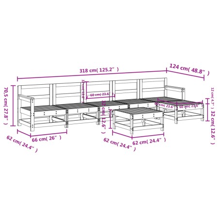 Set Salotto da Giardino 7 pz in Legno Massello di Pino