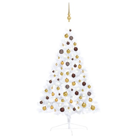 Set Albero Natale Artificiale a Metà LED Palline Bianco 120cm