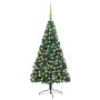 Set Albero Natale Artificiale a Metà LED e Palline Verde 210 cm