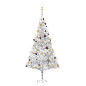 Albero di Natale Preilluminato con Palline Argento 240 cm PET