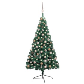 Albero di Natale a Metà Preilluminato con Palline Verde 150 cm