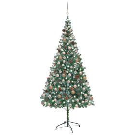 Albero di Natale Preilluminato con Palline e Pigne 210 cm